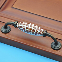Tirador de cajón para muebles de cocina, tirador de puerta de armario creativo de cerámica de café, 5 ", bronce, 128mm 2024 - compra barato