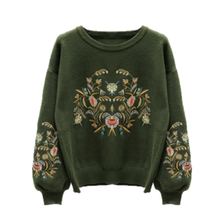 Spring and autumn and winter women's pullover sweater embroidered vintage loose lantern sleeve sweater Korean embroidery 2024 - buy cheap