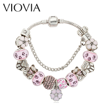 Viovia pulseira de pingentes de urso, joias da moda para mulheres contas de cristal ajuste original de pulseira feminina b16017 2024 - compre barato