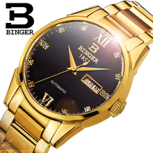 Binger relógio mecânico automático para homens, relógio de pulso com pulseira sólida, mostrador dourado, design real de diamante, relógio masculino 2024 - compre barato