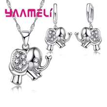 Newest Fine 925 Sterling Silver Jewelry Sets Shining Austrian Crystal CZ Elephant Design Necklace Earrings for Women Girl Gift 2024 - buy cheap