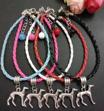 Greyhound Dog Glass Beads Charm Mix PU Leather Cords Protection Good Luck Bracelets&Bangle DIY Jewelry 20pcs 2024 - buy cheap