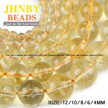 JHNBY Yellow Natural crystal stone Top quality Round Loose beads ball 4/6/8/10/12MM Jewelry bracelet accessories making DIY 2024 - buy cheap