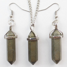 Free Shipping Interesting Wholesale Pyrite Hexagonal Point Reiki Chakra Healing Pendant Earring Necklace SHX1611 2024 - buy cheap