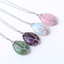 Natural stone tree of life pendant necklace Winding wrapped drop shaped crystal opal chakra necklaces for women christmas gift 2024 - buy cheap