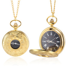 Men Women Quartz Pocket Watch Golden Rome Number Carved Case with Chain Big Dial Clock LXH 2024 - buy cheap