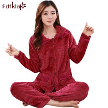 Fdfklak Thick warm pajamas set long sleeve flannel winter pyjamas women large size velvet home clothes new 2021 pijama mujer 2024 - buy cheap