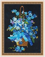 Cinta de punto de cruz para manualidades, kit de bordado, ramo azul con flores, punto de cruz, decoración de pared para bodas 2024 - compra barato