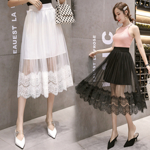 TingYiLi Sexy Tulle Skirt Transparent Korean Style Summer Maxi Skirts Womens White Black Skirt With Lace 2024 - buy cheap