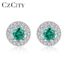 CZCITY Fashion Round Shape Real Sterling Silver 925 Stud Earrings for Women Sparkling 3 Color Gemstone Post Earring Fine Jewelry 2024 - buy cheap