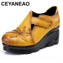 CEYANEAO 2019Genuine leather shoes women shoes high heels 2018 spring fashion casual shoes wedges women pumps Wedding shoese1496 2024 - buy cheap