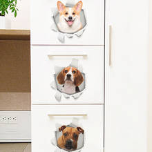 Настенные 3d-наклейки с эффектом отверстия для собак и кошек для украшения ванных комнат в туалете, декор для кухни, настенные наклейки для холодильника, художественные наклейки 2024 - купить недорого