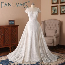 Glitter Lace Mermaid Wedding Dresses With Detachable Train Cap Sleeves Vestido de Novia Robe Mariage 2019 Vintage bridal gowns 2024 - buy cheap