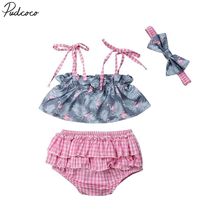 Conjunto de roupas infantis com flamingo para meninas, roupas de verão para bebês recém-nascidos de 0 a 24 meses 2024 - compre barato