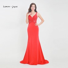 Lemon joyce vestidos noturnos vermelhos, longo, 2020, sensual, decote em v, costas nuas, miçangas, sereia, vestidos de festa de baile, tamanho grande 2024 - compre barato