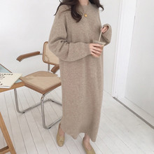 2019 Women Autumn Winter Long Sleeve Sweater Dress Female Long Pullover Straight Knitted Solid Korean Plus Size Robe Femme R316 2024 - buy cheap