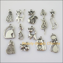 Fashion 24Pcs Antiqued Silver Color DIY/Animal Cat Mixed Charms Pendants 2024 - buy cheap