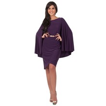 FD7025 женское осеннее новое платье с рукавами-плащами Vestidos Robe, одноцветное платье с круглым вырезом, приталенное асимметричное платье по колено 2024 - купить недорого