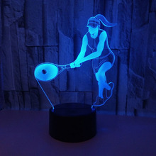Женская модель для тенниса, 3D светодиодный ночник, акриловая гравировка, изменение 7 цветов, 3D Настольная лампа для детей, подарок 2024 - купить недорого