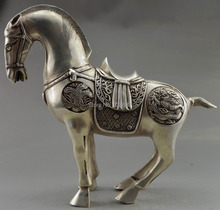 Decorado a mano antiguo coleccionable, tallado en plata del Tíbet, Caballo Del Zodiaco grande, escultura gratuita 2024 - compra barato