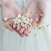 Handmade Gold Leaf Women Headpiece Pearls Wedding Hair Jewelry Comb Beaded Bridal Jewelry Hair Piece 2024 - compre barato