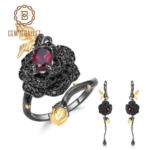 GEM'S BALLET 2.76Ct Natural Garnet Adjustable Ring Earrings Set 925 Sterling Silver Handmade Rose Flower Jewelry Sets For Women 2024 - buy cheap