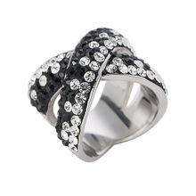 Anéis de aço inoxidável de cristal claro e preto com três fileiras para mulheres 2024 - compre barato