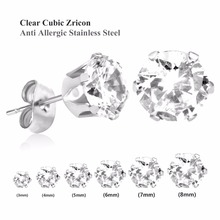 LUXUKISSKIDS Pendientes 3-10mm 10pairs/lot Stud Earrings set Round CZ Stainless Steel Earring For Women Men 2020 Fashion Jewelry 2024 - купить недорого