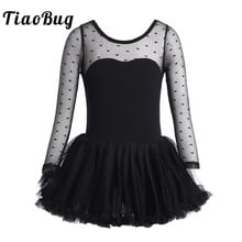 TiaoBug Children Girls Ballet Tutu Leotard Dress Cotton Polka Dots Mesh Long Sleeve Gymnastics Leotard Kids Stage Dance Costume 2024 - buy cheap