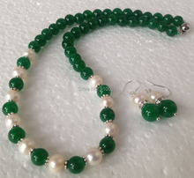 LHX54012> 7-8mm blanco Akoya perla/Verde * conjunto de pendientes de collar de moda 2024 - compra barato