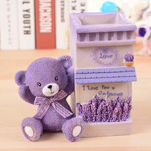 Purple Lavender Bear Pen Holders Figurine Cute Resin Pencil Container Office Supplies Stationery Home Decoration Craft 2024 - buy cheap