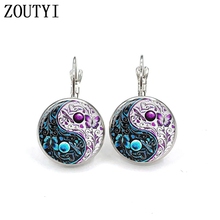 New/glamour fashion yin and yang tai chi flower pattern photos, convex glass inlay earrings, feminine decoration. 2024 - buy cheap