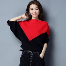 New Fashion Patchwork Jumper Sweaters Women Slash Neck Batwing Sleeve Knitted Sweaters Female Loose Pullovers Sweaters FP1385 2024 - buy cheap