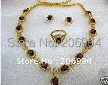 fashion jewelry set Beautiful red Zircon necklace earrings ring set free shipping 2024 - buy cheap