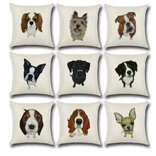 Capa de almofada de linho para cachorro da série sbb, capa de almofada estampada para decoração de casa, sofá, carro, cadeira, almofada de cintura, 45x45cm 2024 - compre barato