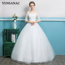 VENSANAC Boat Neck Ball Gown Lace Appliques Half Sleeve Wedding Dresses Crystal Plus Size Backless Bridal Dress 2024 - buy cheap