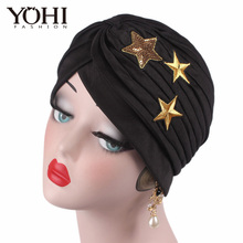 2018 New fashion concise style sequined star Turban Head Wrap Band Sleep Hat Women India Caps  Hat Cap turbante 2024 - buy cheap