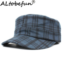 ALTOBEFUN Classic Vintage Women Military Hat Adult Fashion Autumn Winter Warm Brand Plaid Adjustable Flat Top Cap For Men AD910 2024 - buy cheap