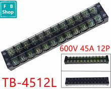 Tira de terminais de parafuso coberto com duas carreiras, 1 peça, tb-4512, 600v, 45a, 12 posições 2024 - compre barato