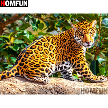 Homfun quadrado completo/broca redonda 5d diy pintura de diamante "animal leopardo" bordado ponto cruz 5d decoração de casa presente a00921 2024 - compre barato