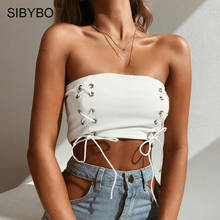 Sibybo Lace Up Strapless Sexy Tops for Women Off Shoulder Bandage Slim Short Tank Top Women Cotton Casual Summer Women Tops 2024 - buy cheap
