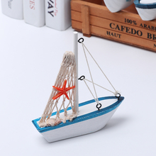 1 PC Vintage Mediterranean Style Marine Nautical Wooden Blue Sailing Ship Wood Crafts Ornaments Party Home Room Decoration 2024 - buy cheap