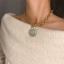Trendy Gold Link Chain Round Pendant Necklace For Women Simple Green Pattern Choker Necklace 2019 Fashion Jewelry Lover Gift 2024 - buy cheap