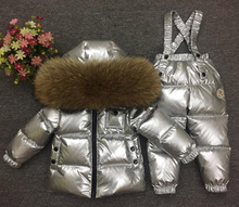 Children winter boys girls down jacket coat and pants silver ski suit 2 pieces natural  fur collar baby kids tollder clothing 2024 - buy cheap