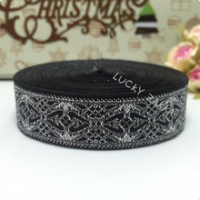 HOT!!2015 NEW ribbon wholesale 3/4"(20mmx10yard/sets) 100% polyester Woven Jacquard ribbon  Geometric series Black silver lace 2024 - buy cheap