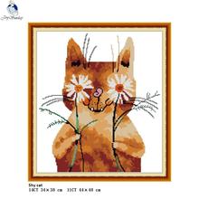 Kit de ponto cruz padrão do gato tímido 11ct tecido impresso 14ct de contagem tela artesanato chinês bordado ponto cruz dmc conjuntos de fios 2024 - compre barato
