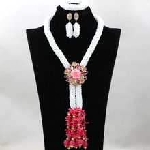 Latest Fuchsia Hot Pink Crystal Nigerian Wedding Bridal Jewelry Set Birthday Party Gift Necklace Set Women Free Shipping QW213 2024 - buy cheap