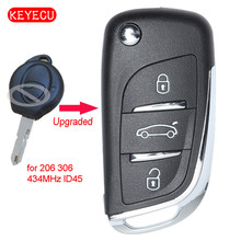 Keyecu Upgraded Flip Remote Control Fob 434MHz ID45 Chip for Peugeot 206 306 from 1998 Uncut Blade Car Key 2024 - buy cheap