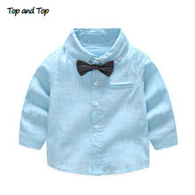 Top and Top 2018 New Arrival Summer Baby Boy Shirt Formal Cotton Bow Tie Kids Blouse Striped Long Sleeve Casual Children Top 2024 - buy cheap