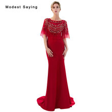 Elegant Red Mermaid Evening Dresses 2019 Featuring Beaded Top Long Formal Women Prom Gown with Rhinestone vestido de festa longo 2024 - buy cheap